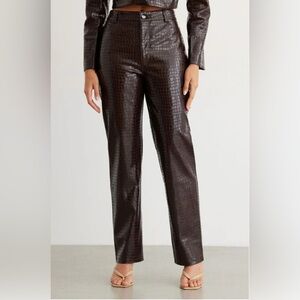 Dynamite Dark Brown Croc-Patterned leather Pants